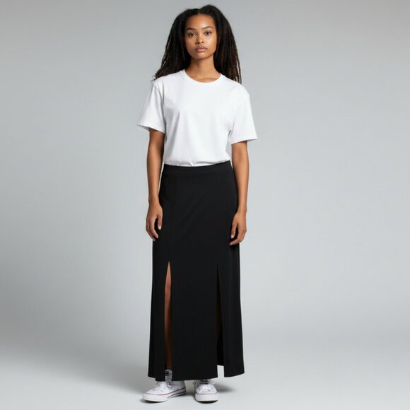 Black Flowing Maxi Skirt with Slits - Picture 4 of 6